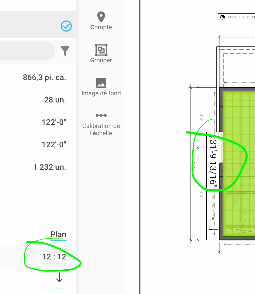 In a cathedral ceiling, set the pitch ratio (e.g., 12:12) in the measure details to have area and lengths adjusted