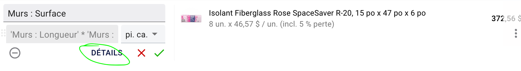 Click Details next to the surface measure to open adjustments