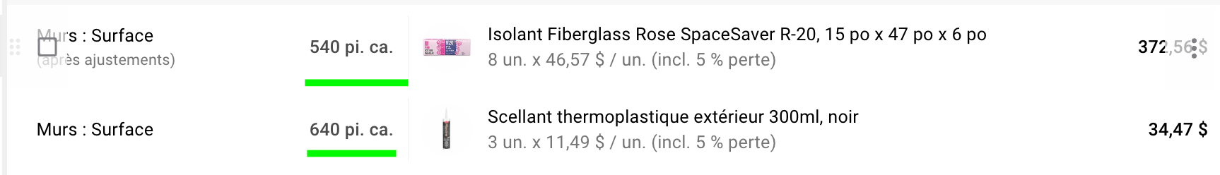 Confirm the result shows '(after adjustments)' and reflects the deducted area