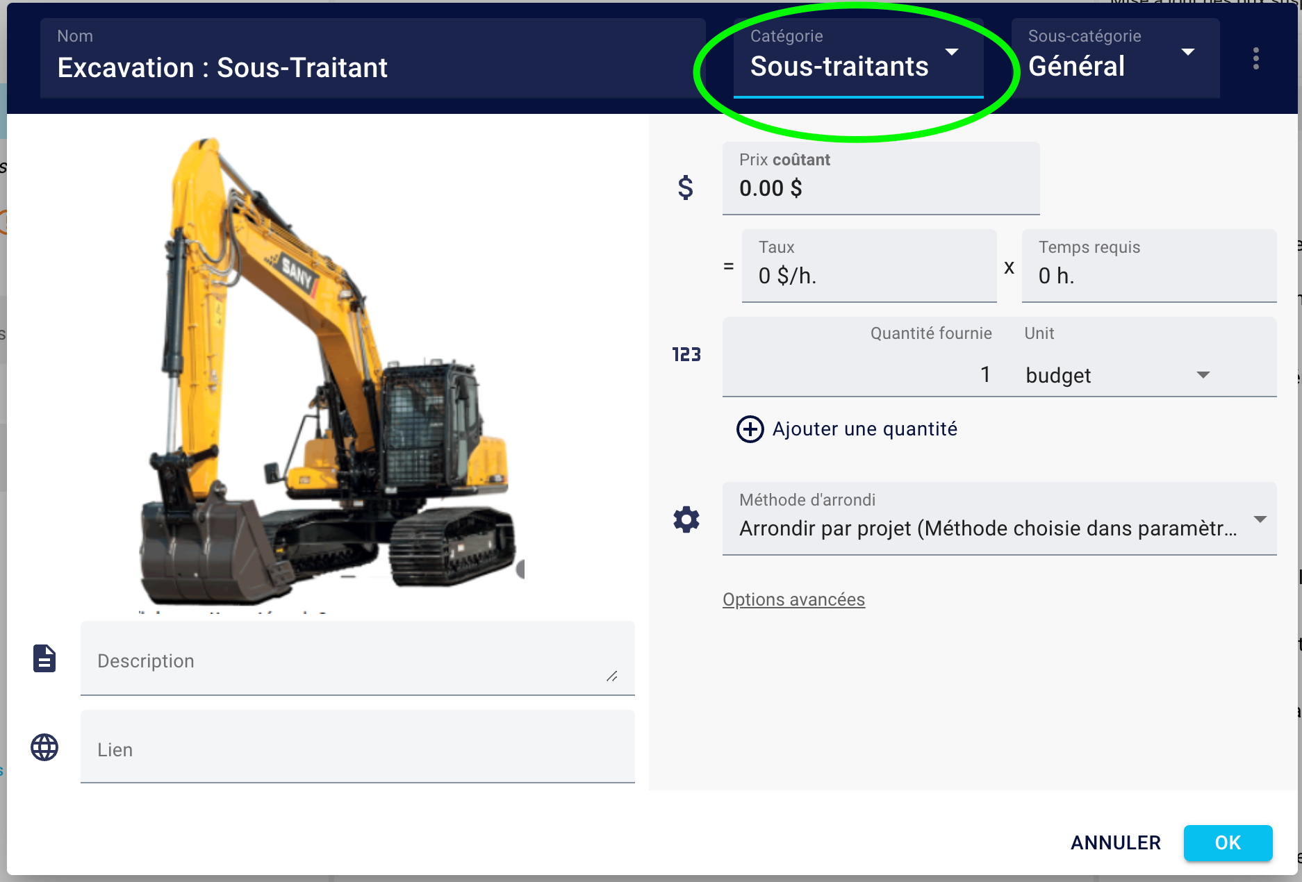 Edit an item and set its Category to 'Subcontractors' so fees can target this type