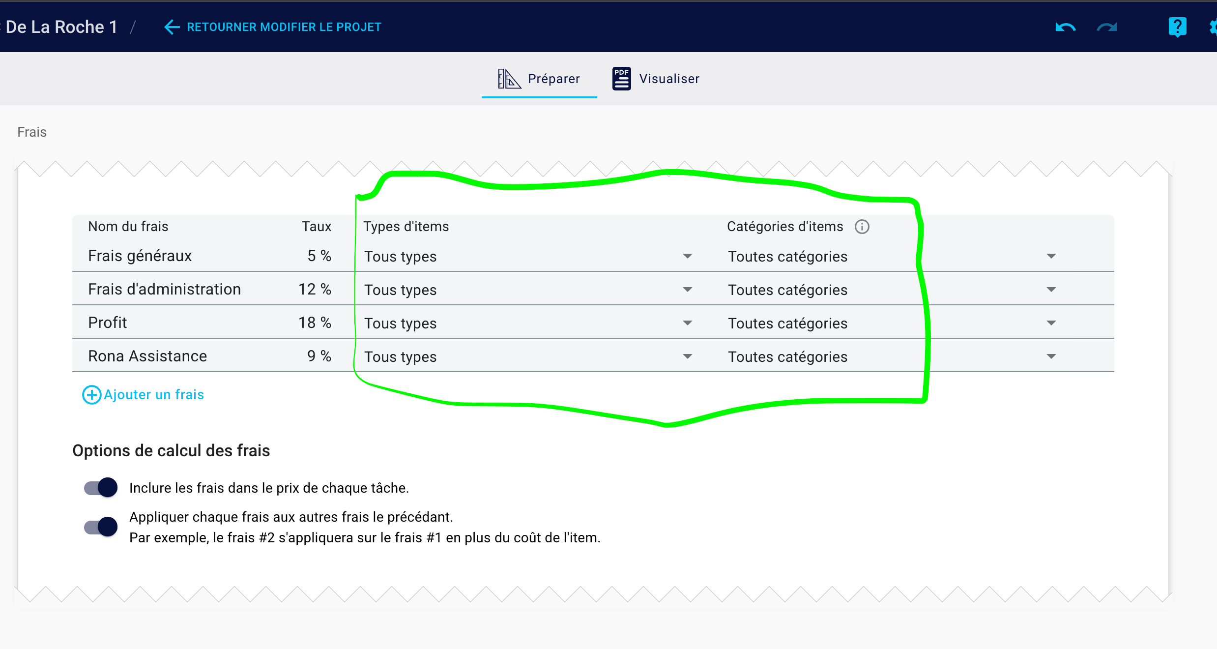 On the Fees page, set each fee to apply to a specific item category or exclude a category