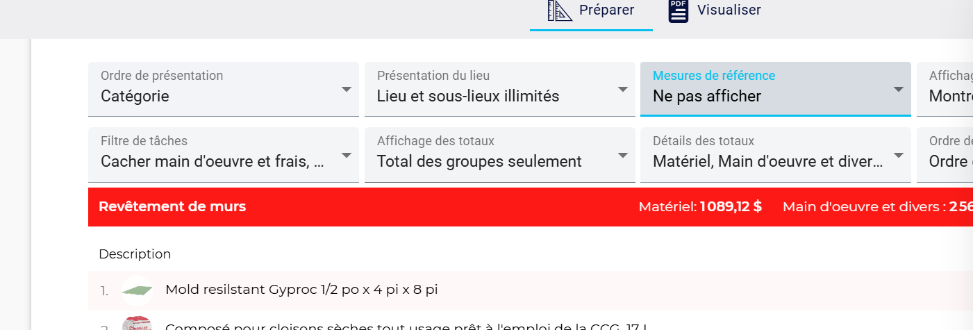 In Prepare, set presentation order to Category and verify display filters before exporting the PDF